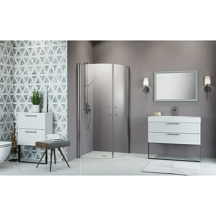 Camargue Vario Polukružna tuš kabina S10 - 90 x 90 x 195 cm, Premazano, Debljina: 6 mm, Srebrne boje - Pogled sprijeda