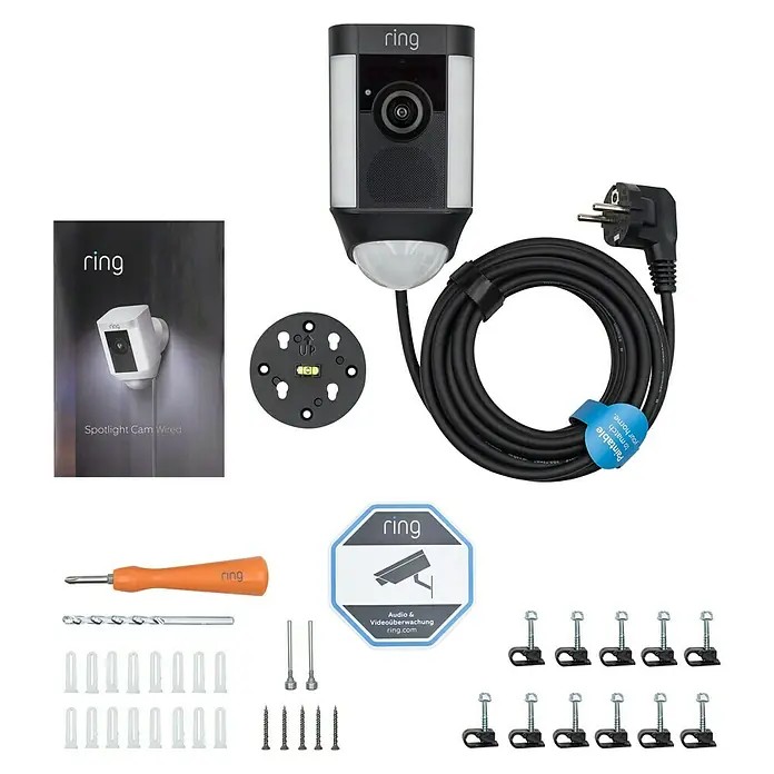 Ring Überwachungskamera Spotlight Cam Wired - Schwarz, Netzanschluss, 2 Wege Kommunikation, IP64 - Detailaufnahme