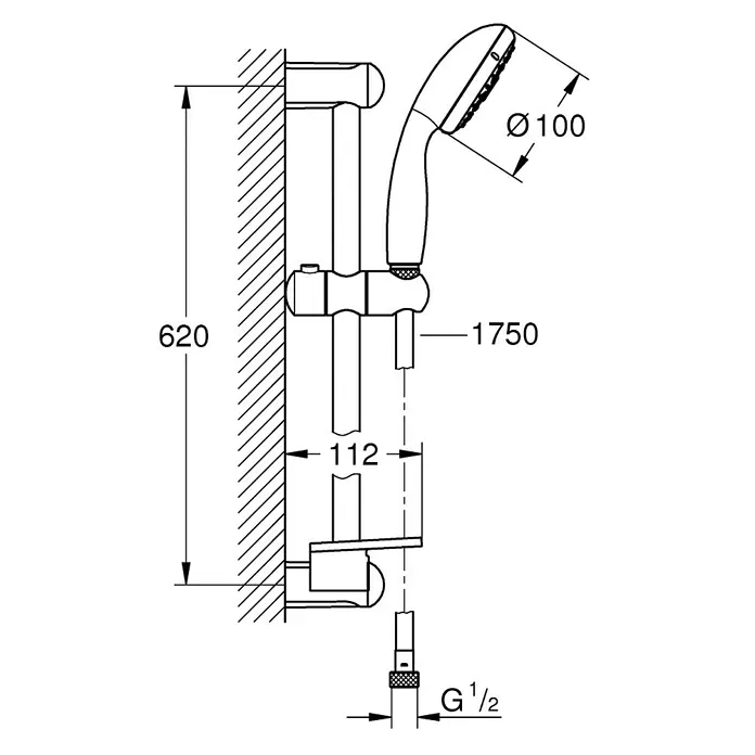 Grohe Tuš garnitura Tempesta 100 - Razmak provrta: 62 cm, Krom