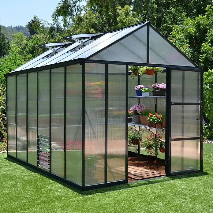 Palram – Canopia Gewächshaus Glory 8x12 - 3,64 x 2,44 x 2,68 m, Glasstärke: 10 mm, Polycarbonat - Vorderansicht