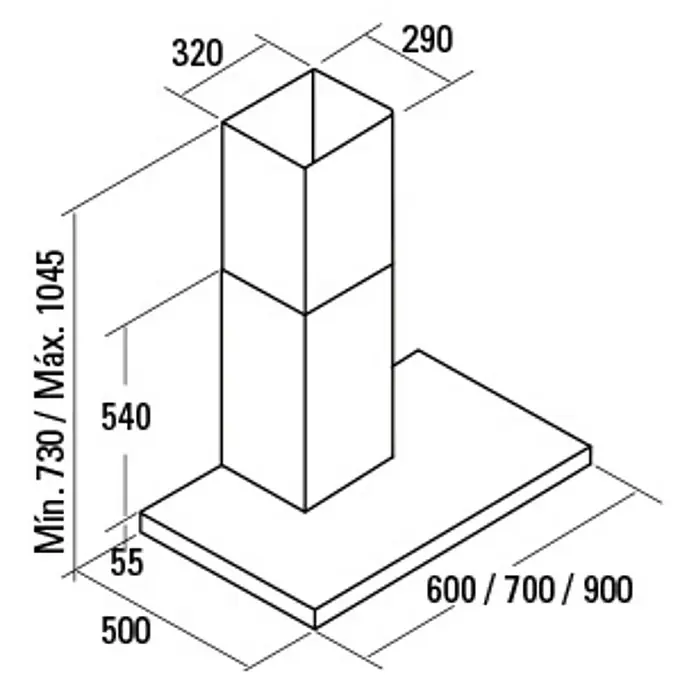 Cata Campana de pared S Plus X - Ancho: 60 cm, Potencia de aire máx.: 645 m³/h, Acero inoxidable