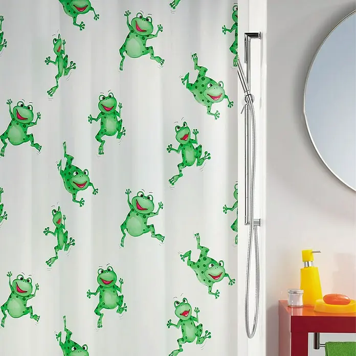 Spirella Cortina de baño Peva Frogtime - An x Al: 180 x 200 cm, Blanco/Verde
