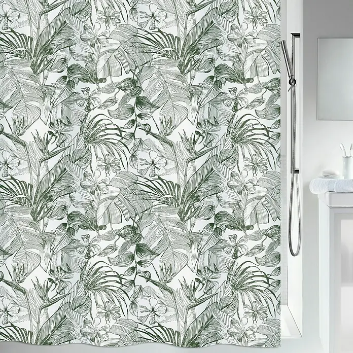 Spirella Cortina de baño textil Tropic - An x Al: 180 x 200 cm, Verde, Blanco