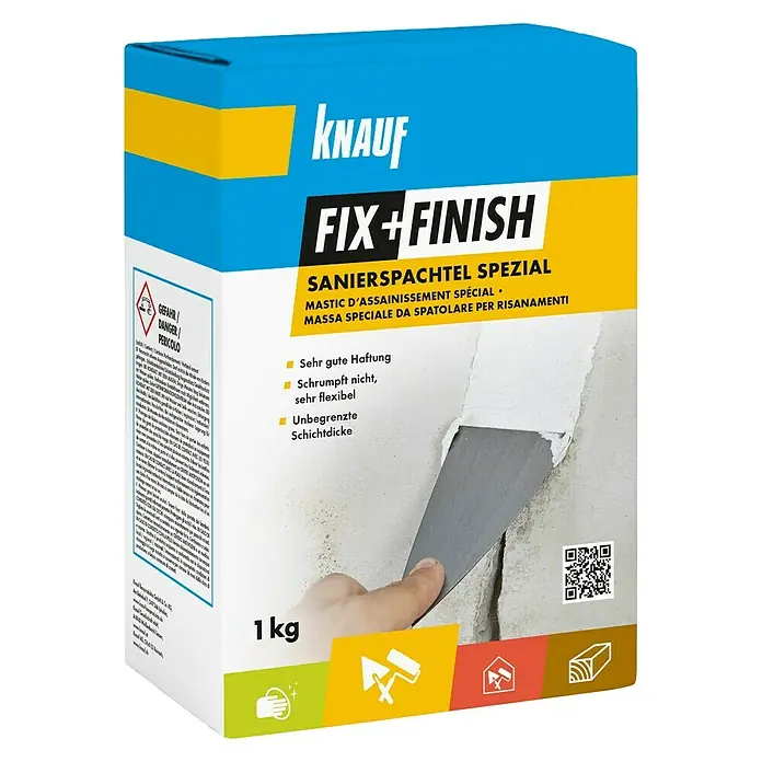 Knauf Fix+Finish Spachtelmasse Sanierspachtel Spezial - 1 kg - Vorderansicht
