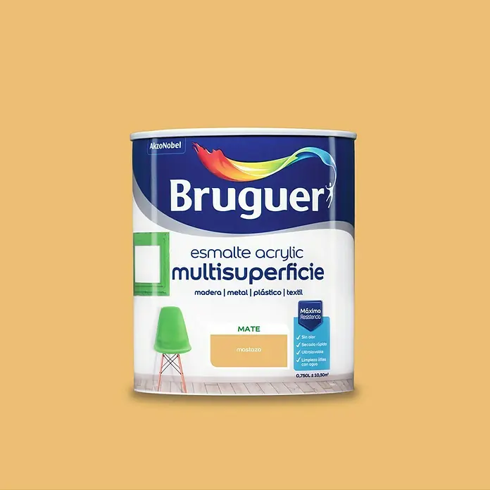 Bruguer Esmalte de color Acrylic Multisuperficie - Mostaza, 750 ml, Mate