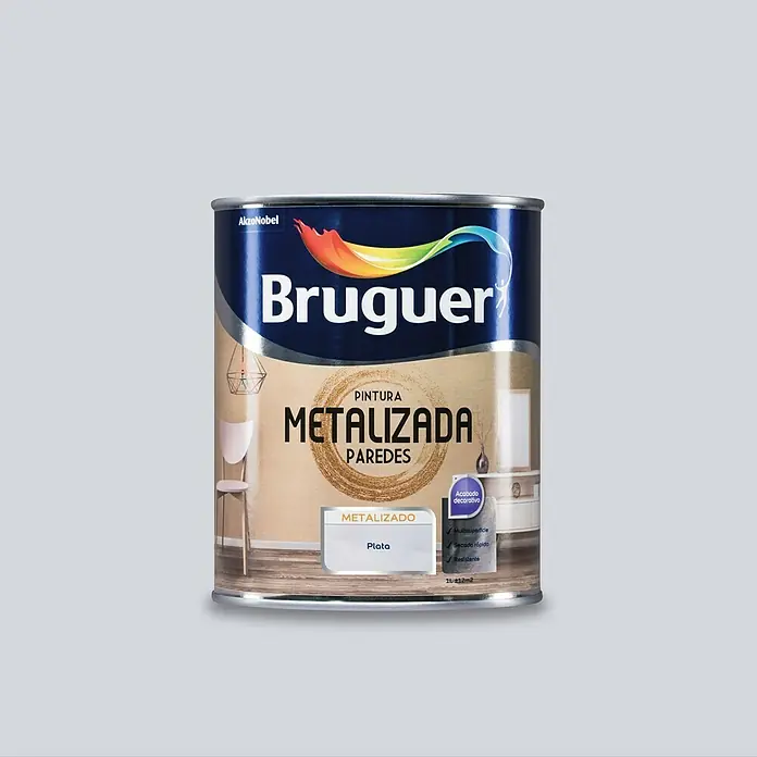 Bruguer Pintura metalizada paredes plata - 1 l, Brillante