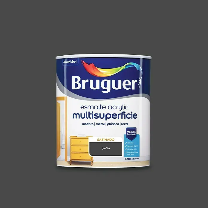 Bruguer Esmalte de color Acrylic Multisuperficie - Grafito, 750 ml, Satinado