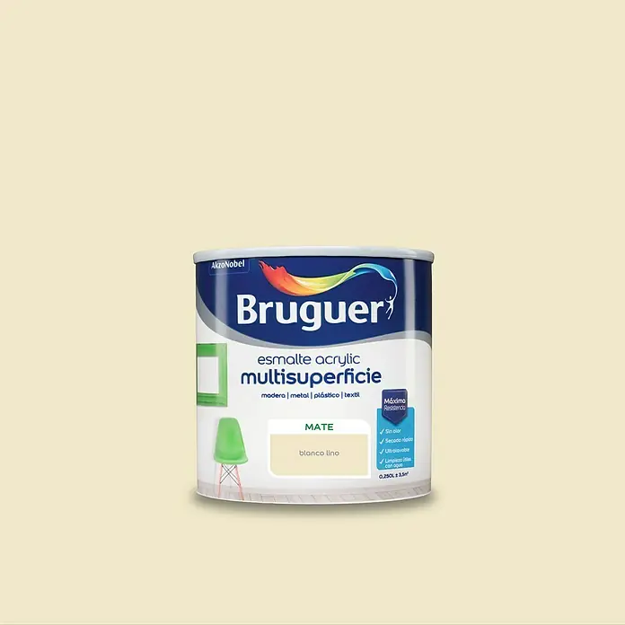 Bruguer Esmalte de color Acrylic Multisuperficie - Blanco Lino, 250 ml, Mate