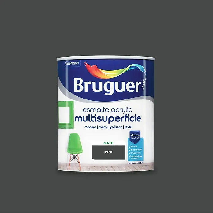 Bruguer Esmalte de color Acrylic Multisuperficie - Grafito, 750 ml, Mate