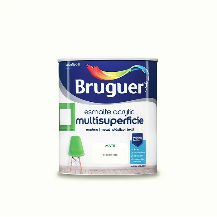 Bruguer Esmalte de color Acrylic Multisuperficie - Blanco Roto, 750 ml, Mate