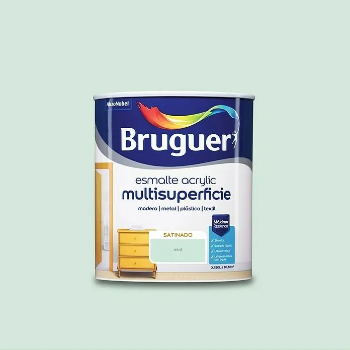 Bruguer Esmalte de color Acrylic Multisuperficie - Mint, 750 ml, Satinado