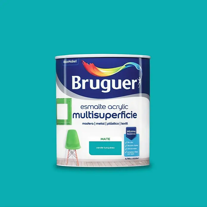 Bruguer Esmalte de color Acrylic Multisuperficie - Verde Turquesa, 750 ml, Mate