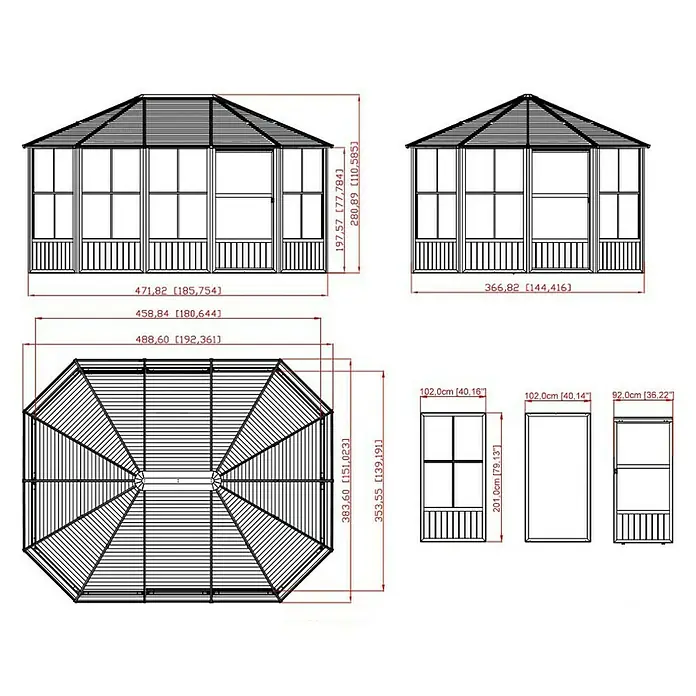 Sojag Pavillon Charleston 12 x 15 - 384 x 489 x 281 cm, Anthrazit - Detailaufnahme