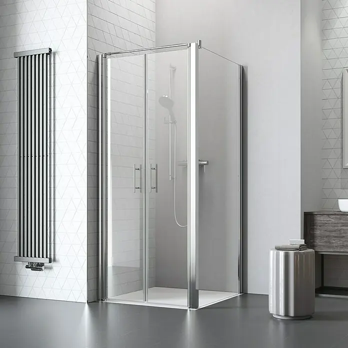 Camargue Vario Eckdusche S32+S36+S39 - 80 x 80 x 195 cm, Stärke: 6 mm, Silber - Vorderansicht