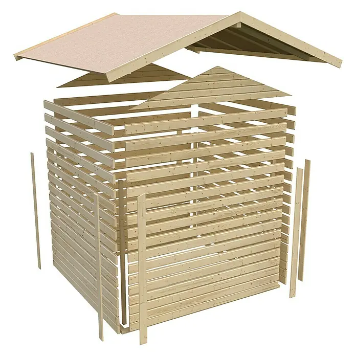 Karibu Gartenhaus Talkau 8 - 330 x 330 cm, Wandstärke: 28 mm, Satteldach, Grau