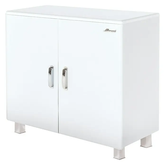 Phönix Miami Kommode - L x B x H: 43 x 97,6 x 88,8 cm, Weiß, 2 verchromte Griffe - Linke Seitenansicht