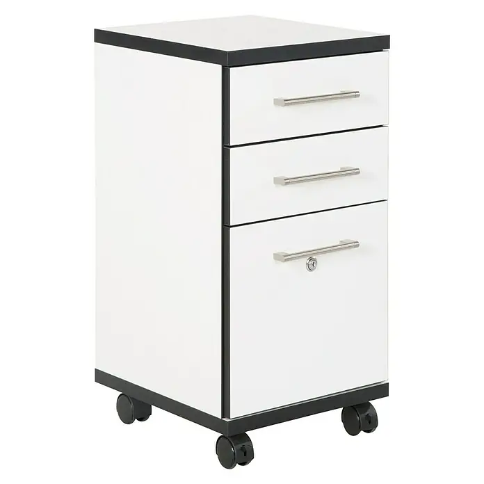 Phönix Chicago Rollcontainer - L x B x H: 40 x 36 x 71 cm, Weiß, Anzahl Schubladen: 3 Stk., Farbe Rahmen: Schwarz - Linke Seitenansicht