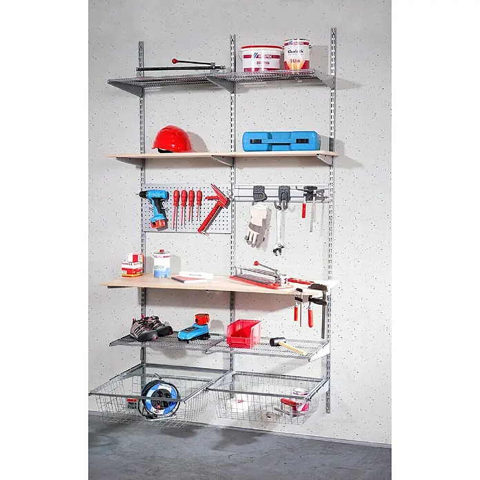Phönix Wandregal-Set Staxx Garage - L x B x H: 62 x 65 x 223,6 cm, Traglast: 20 kg/Boden, Holzfarben/Grau - Anwendungsbeispiel
