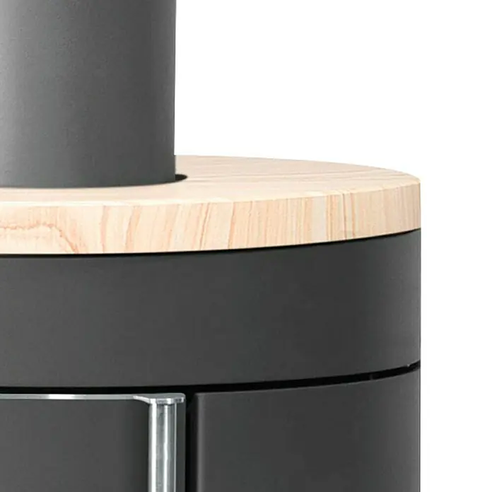 Justus Kaminofen Mino Trios 2.0 - 5 kW, Raumheizvermögen: 88 m³, Material Abdeckung: Sandstein, Schwarz - Detailaufnahme