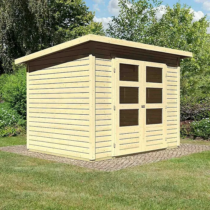 Karibu Gartenhaus Stockach - L x B: 246 x 186 cm, Wandstärke: 19 mm, Pultdach, Natur - Linke Seitenansicht