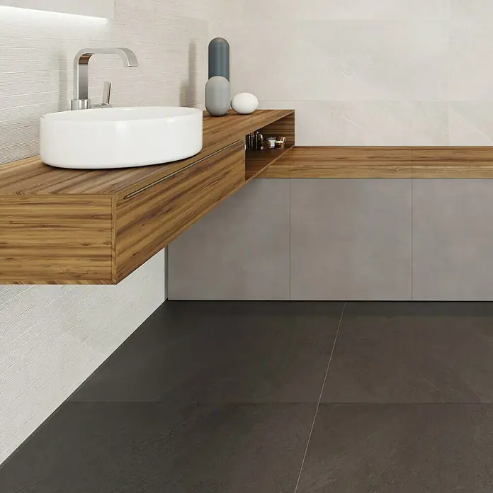 Pavimento porcelánico Alpes - 75 x 75 cm, Blanco, Rectificado, Efecto cemento - Foto ambiente