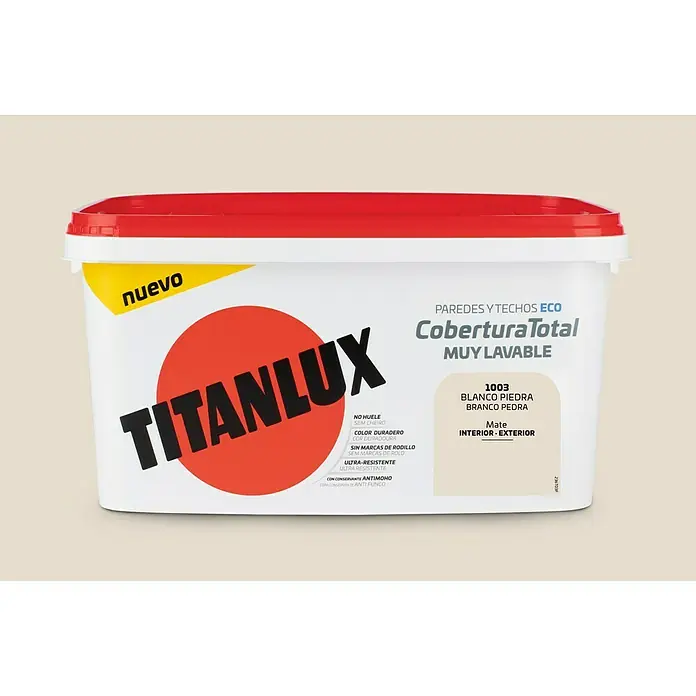 Titan Pintura para paredes Cobertura total - Blanco piedra, 4 l, Mate