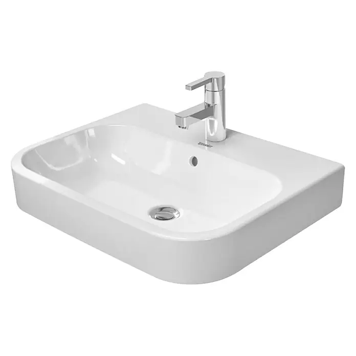 Duravit Happy D.2 Aufsatzwaschbecken - 60 x 46 cm, Ohne Spezialglasur, Hahnloch: Mitte, Mit Überlauf, Weiß - Vorderansicht