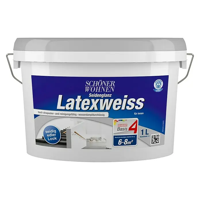 SCHÖNER WOHNEN-Farbe Latexfarbe Latexweiß - Basismischfarbe, 1 l, Seidenglänzend - Vorderansicht