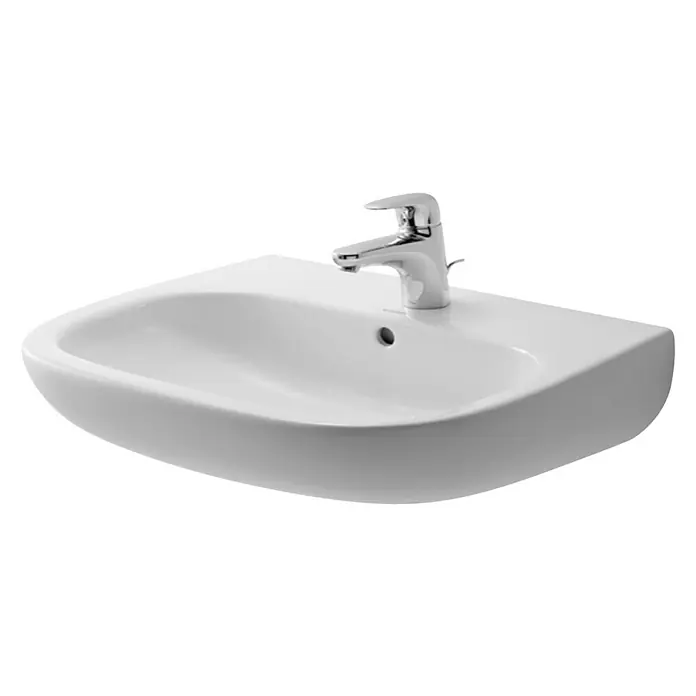 Duravit D-Code Waschtisch - 60 x 46 cm, Ohne Spezialglasur, Hahnloch: Mitte, Mit Überlauf, Weiß - Vorderansicht