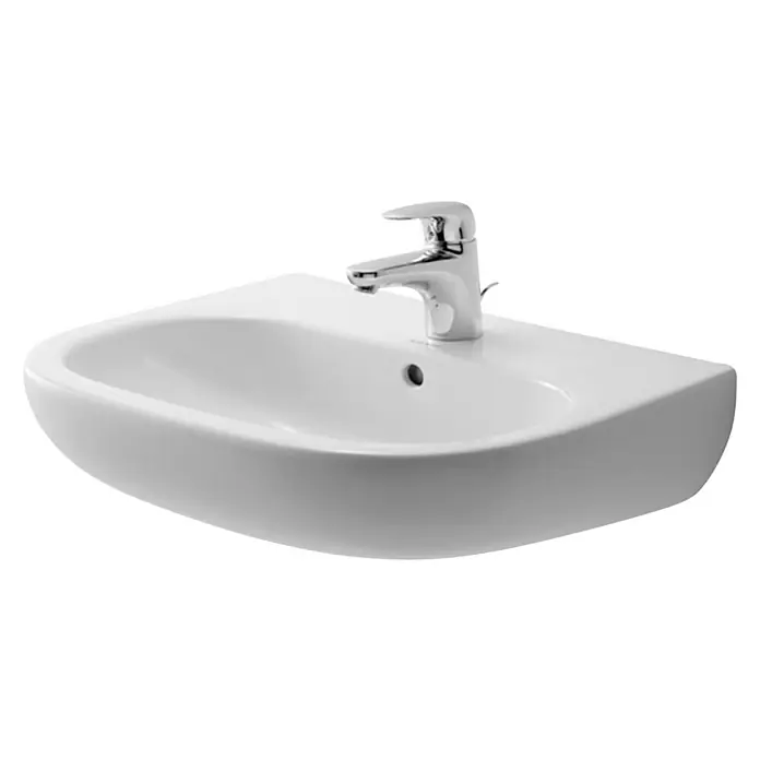 Duravit D-Code Waschtisch - 55 x 43 cm, Ohne Spezialglasur, Hahnloch: Mitte, Mit Überlauf, Weiß - Vorderansicht
