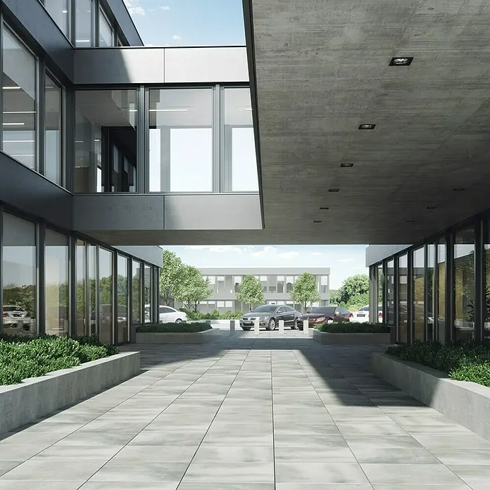 Terrassenfliese Beton Grey Light - 59,3 x 59,3 cm, Grau, Matt - Stimmungsaufnahme