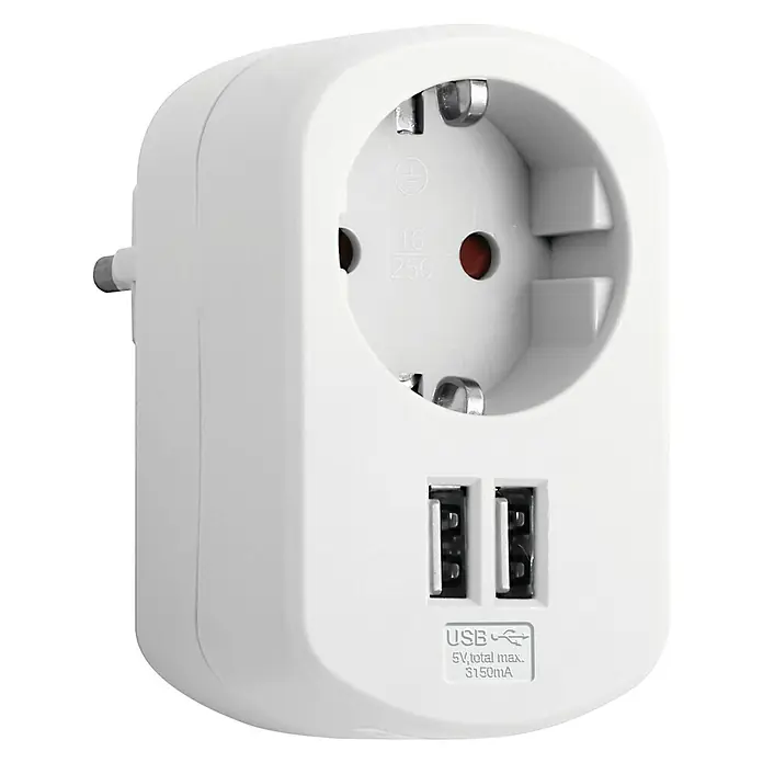 Simon Adaptador USB Combi - Blanco, 2 conexiones USB