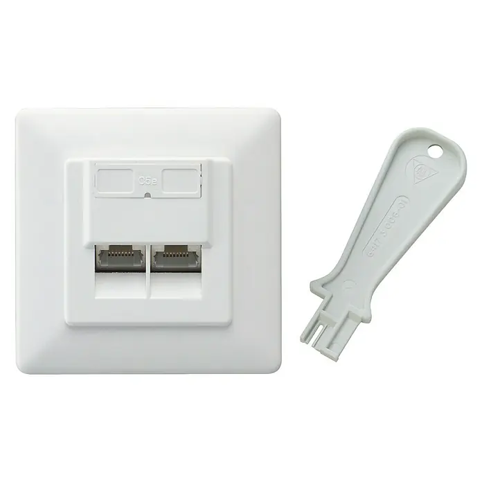 Schwaiger Anschlussdose - Weiß, RJ45-Buchse, Bis zu 1 GBit/s, Unterputz - Vorderansicht