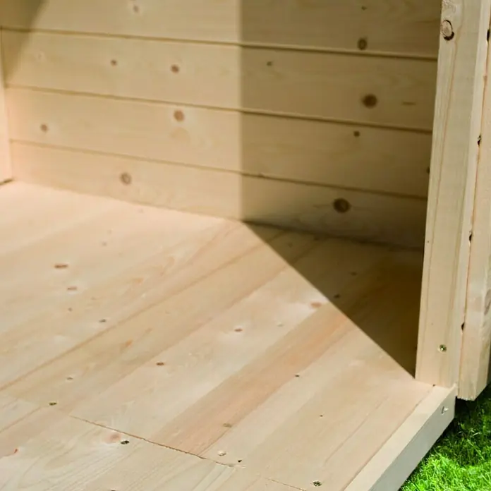 Karibu Gartenhaus-Fußboden - Geeignet für: Sockelmaß 2,40 x 2,40 m, Stärke: 16 mm - Vorderansicht