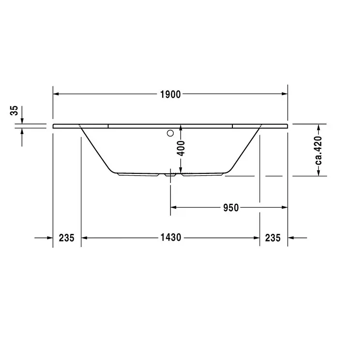 Duravit D-Code Badewanne - 190 x 90 cm, Sechseck, Sanitäracryl, Weiß - Vorderansicht