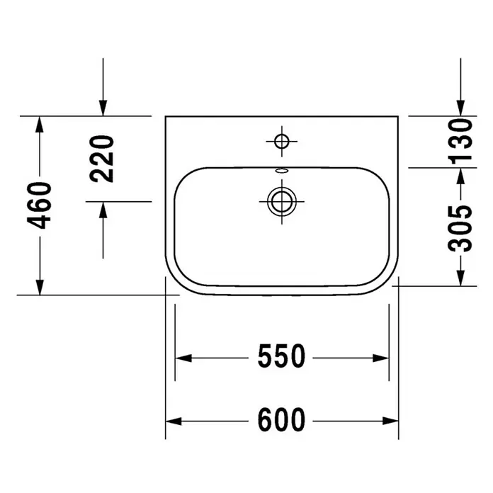 Duravit Happy D.2 Aufsatzwaschbecken - 60 x 46 cm, Ohne Spezialglasur, Hahnloch: Mitte, Mit Überlauf, Weiß - Vorderansicht