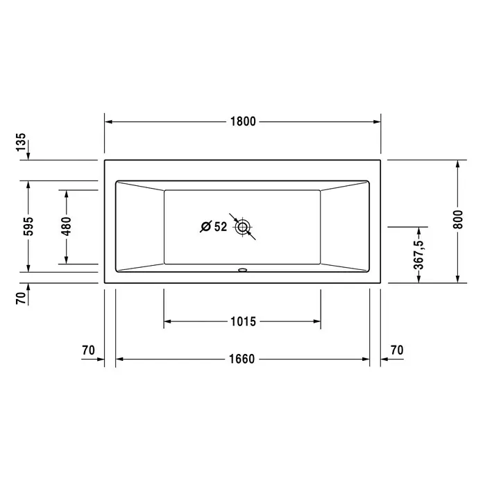 Duravit Vero Badewanne - 80 x 180 cm, Rechteck, Sanitäracryl, Weiß - Vorderansicht