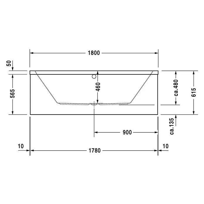 Duravit Vero Badewanne - 80 x 180 cm, Rechteck, Sanitäracryl, Weiß - Vorderansicht