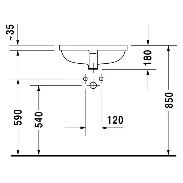 Duravit Starck 3 Unterbauwaschbecken - 49 x 36,5 cm, Ohne Spezialglasur, Hahnloch: Ohne, Mit Überlauf, Weiß