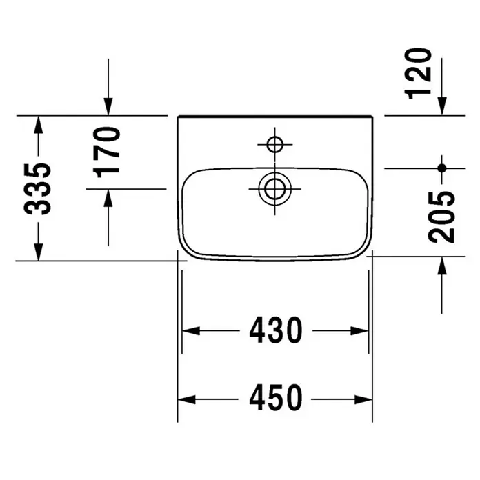 Duravit DuraStyle Waschbecken - 45 x 33,5 cm, Ohne Spezialglasur, Hahnloch: Mitte, Ohne Überlauf, Weiß
