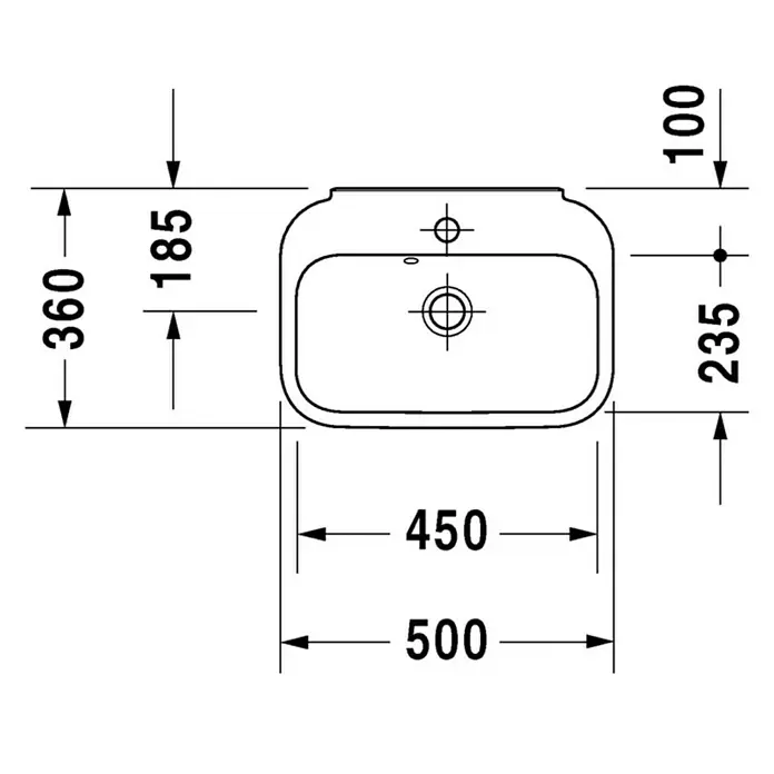 Duravit Happy D.2 Waschbecken - 50 x 36 cm, Ohne Spezialglasur, Hahnloch: Mitte, Mit Überlauf, Weiß