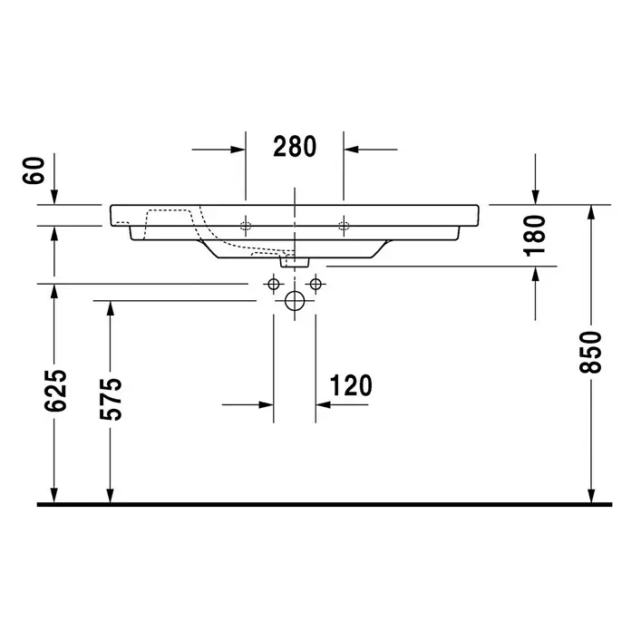 Duravit D-Code Waschtisch - 105 x 48 cm, Ohne Spezialglasur, Hahnloch: Mitte, Mit Überlauf, Weiß