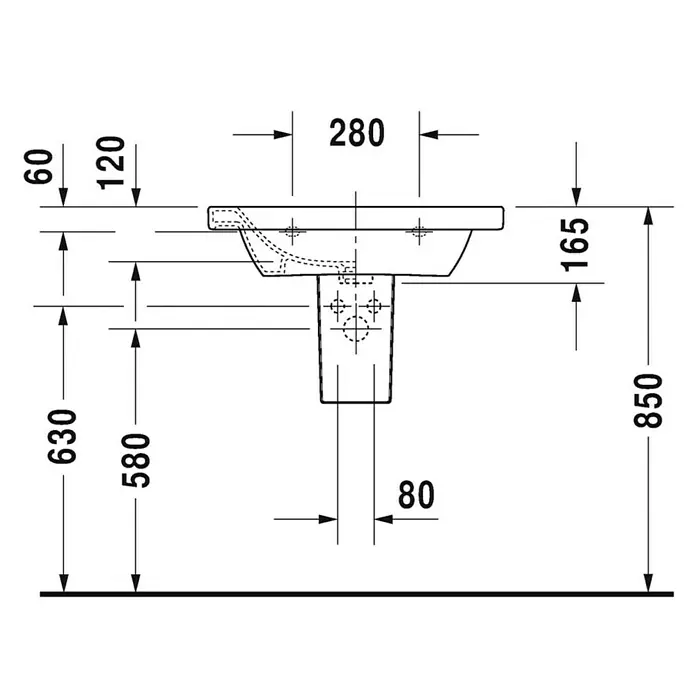 Duravit DuraStyle Waschtisch Typ 1 - 65 x 48 cm, Mit schmutzabweisender Glasur, Hahnloch: Mitte, Mit Überlauf, Weiß