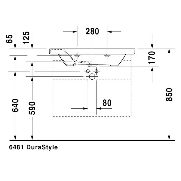 Duravit DuraStyle Waschtisch Typ 1 - 80 x 48 cm, Ohne Spezialglasur, Hahnloch: Mitte, Mit Überlauf, Weiß