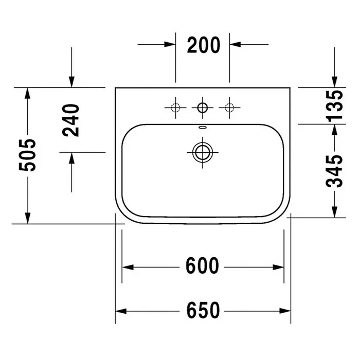 Duravit Happy D.2 Waschtisch - 65 x 50 cm, Mit schmutzabweisender Glasur, Hahnloch: Mitte, Mit Überlauf, Weiß, Ungeschliffen