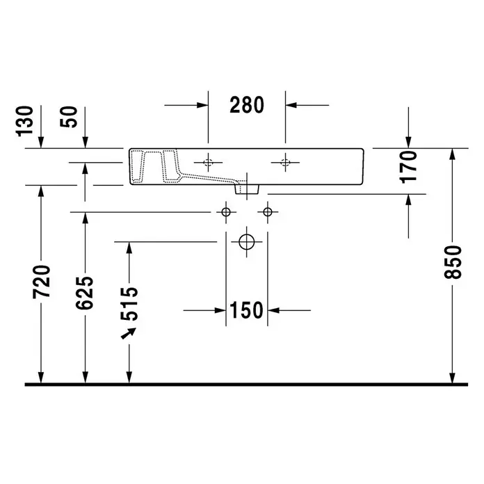Duravit Vero Waschtisch - 85 x 49 cm, Mit schmutzabweisender Glasur, Hahnloch: Mitte, Mit Überlauf, Weiß, Ungeschliffen