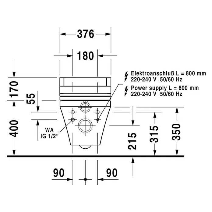 Duravit DuraStyle Wand-WC Typ 1 - Spülrandlos, Mit schmutzabweisender Glasur, Spülform: Tief, WC Abgang: Waagerecht, Weiß
