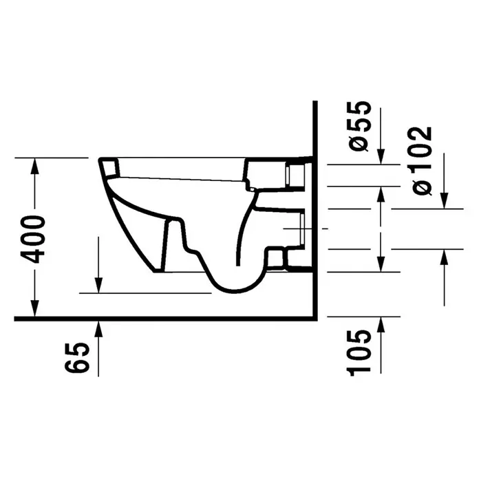 Duravit Happy D.2 Wand-WC - Mit Spülrand, Ohne Spezialglasur, Spülform: Tief, WC Abgang: Waagerecht, Weiß