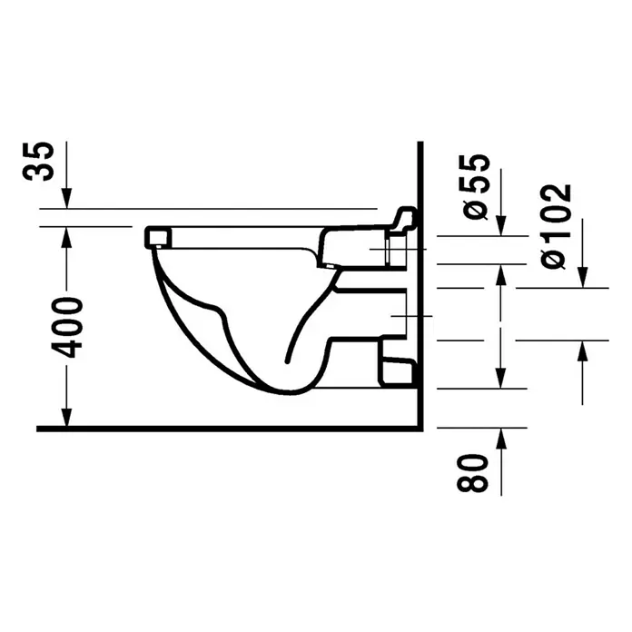 Duravit Starck 3 Wand-WC Typ 3 - Mit Spülrand, Mit schmutzabweisender Glasur, Spülform: Tief, WC Abgang: Waagerecht, Weiß