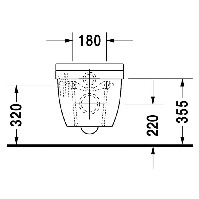 Duravit Starck 3 Wand-WC Typ 1 - Mit Spülrand, Ohne Spezialglasur, Spülform: Tief, WC Abgang: Waagerecht, Weiß
